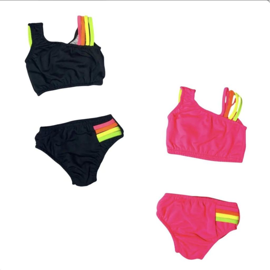 Kit 2 Biquínis Neon Feminino Infantil Juvenil Criança Moda Praia Verão Menina