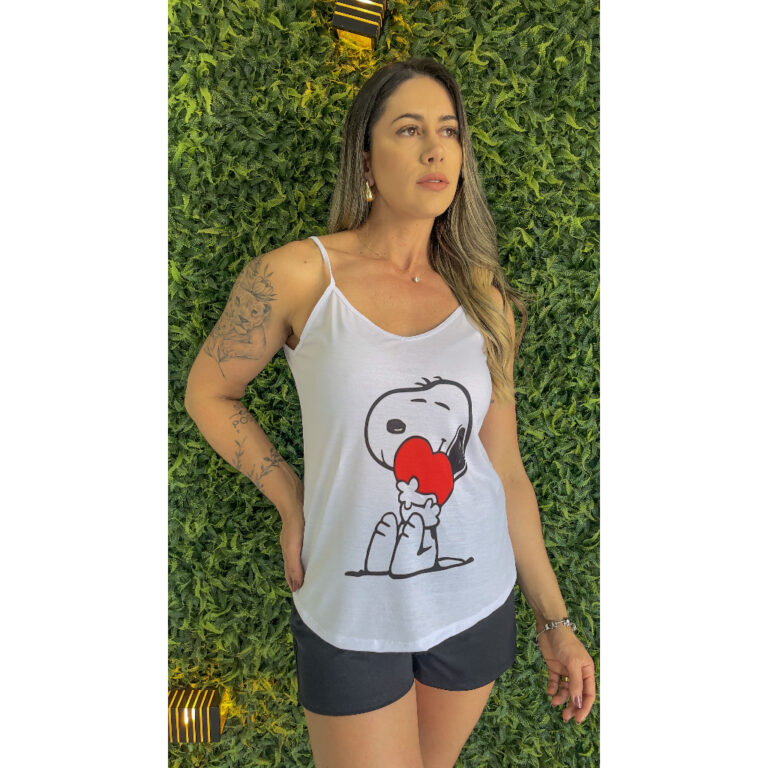 Pijama Feminino Adulto Alça Snoopy Short Doll Cur