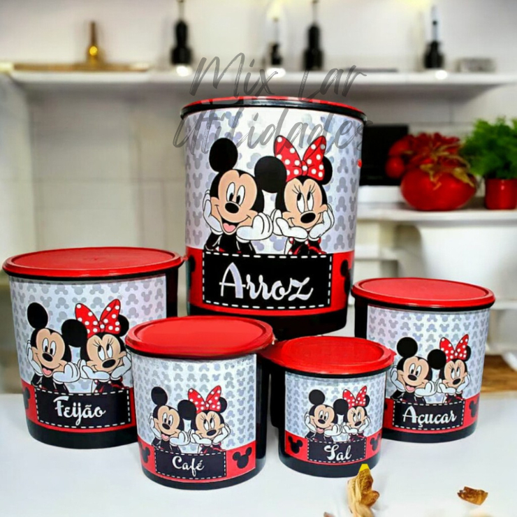 Kit de potes mantimentos 5 peças plástico porta 