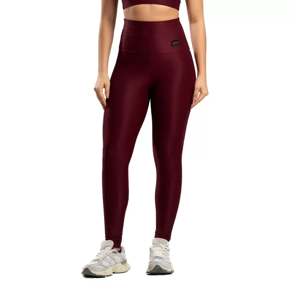 Legging Poliamida Canelada Marrom Massam Fitness