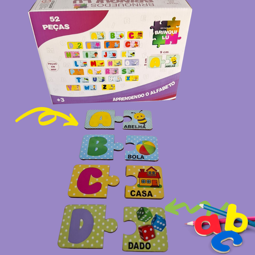 Aprendendo o Alfabeto Brinquedos Educativos Pedágogicos Quebra-Cabeça