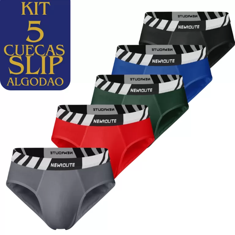 Kit 5 Cuecas Slip Algodao Modelo Cueca Comum com E