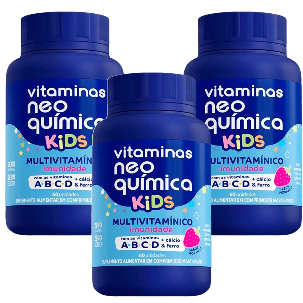Vitamina Neo Química Kids 60 Comprimidos Sabor Morango