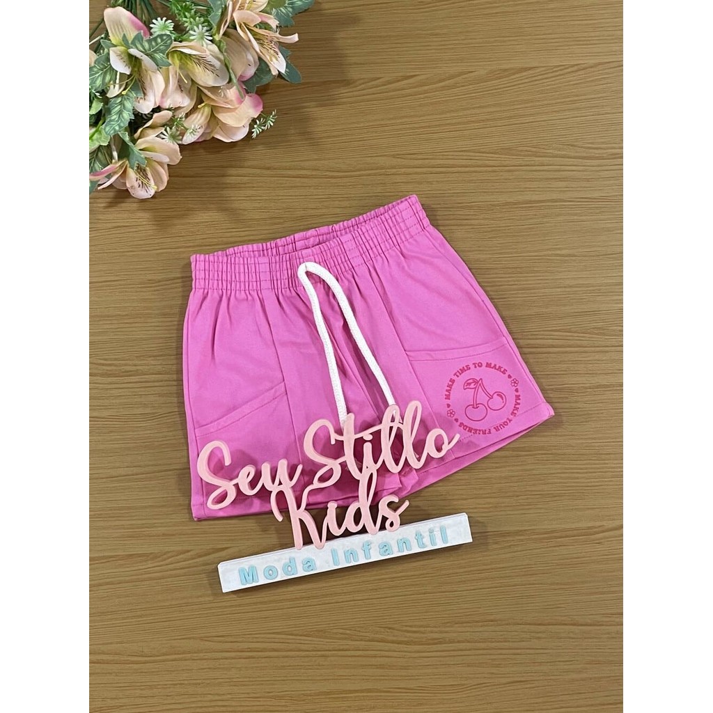 Shorts Infantil Cinti Verão Rosa Cerejinha