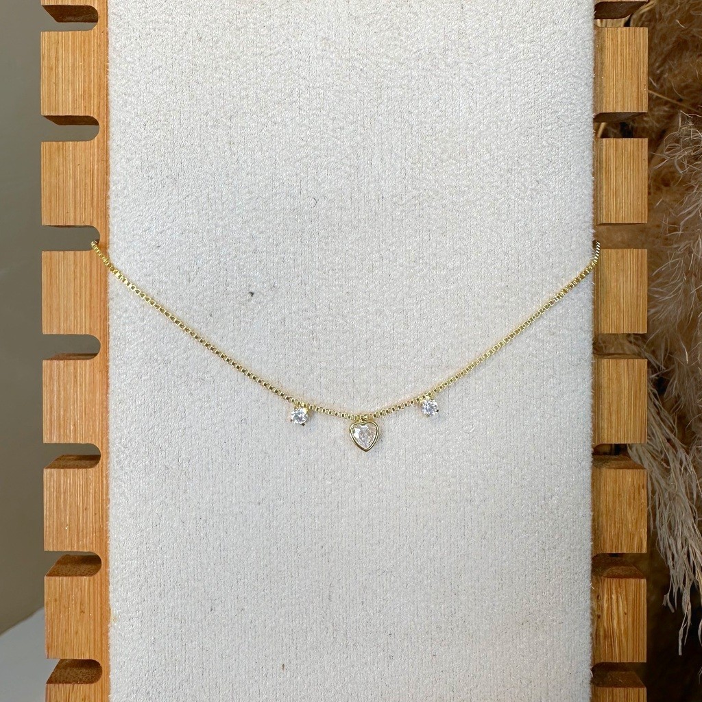 Tornozeleira Zircônia de Coração Banhado em Ouro 18k