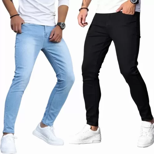 kit 2 calças jeans  skinny masculina clara e pret