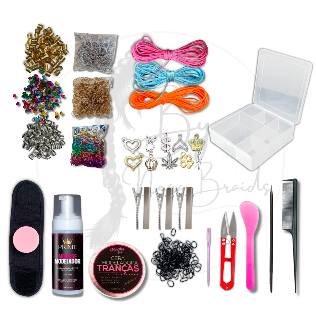 Acessórios Kit Trancista 340 Itens p/ Curso de Tranças Intermediário