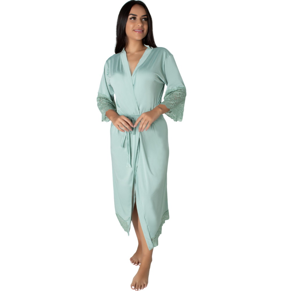 Robe Longo Luxo Feminino com Renda Roupão Elegante, Confortável e Sofisticado para Noite e Dia