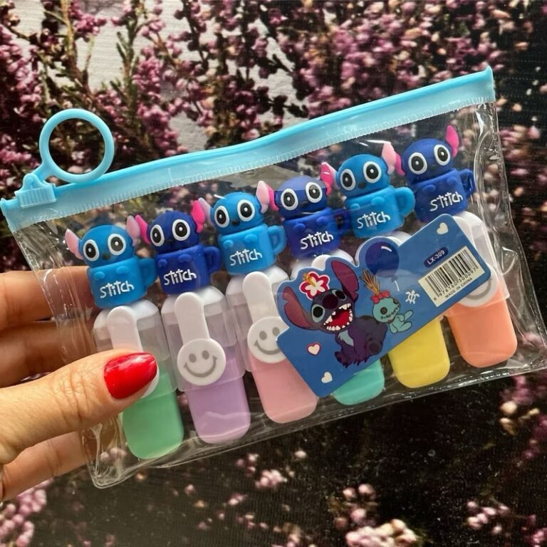 KIT MARCA TEXTO STITCH / 6 CORES / PAPELARIA FOFA 