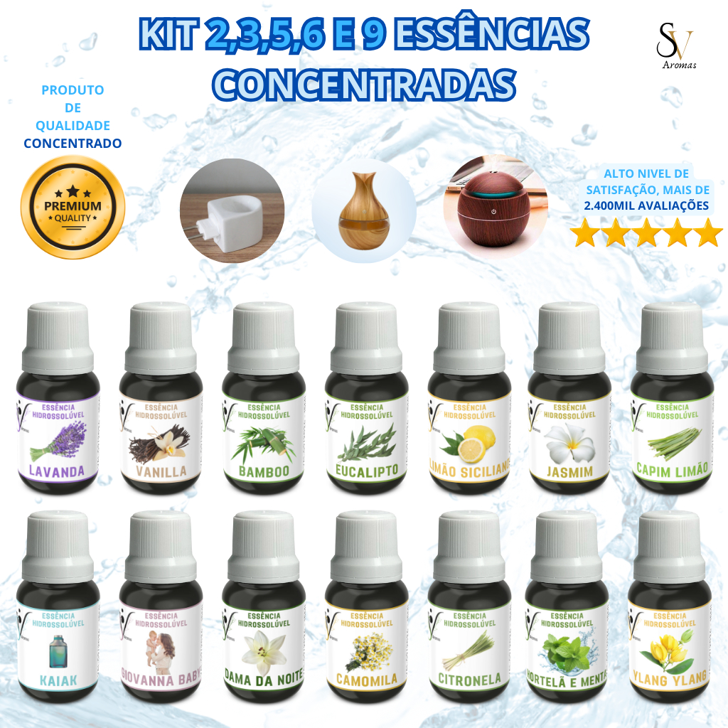 Essência Hidrossolúvel – Essencia á base de água – Essência para umidificador – kit 2,3,5,6,9