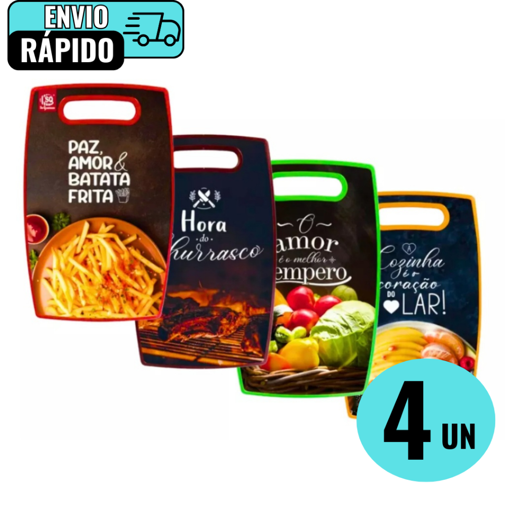 Kit 4 Tábuas De Cortar Para Alimentos Estampadas Em MDF Churrasco Refeições Porções Legumes