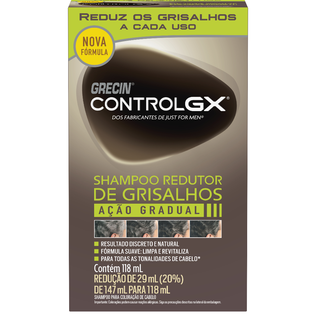 Grecin Control GX Shampoo Redutor Gradual de Grisalhos 118ml – Para todos os tipos e natural de cabe