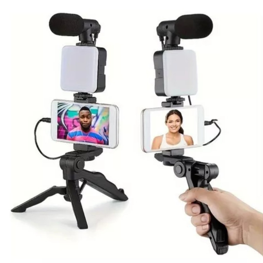 TriPod Celular Suporte Estabilizador Luz Led Com Microfone