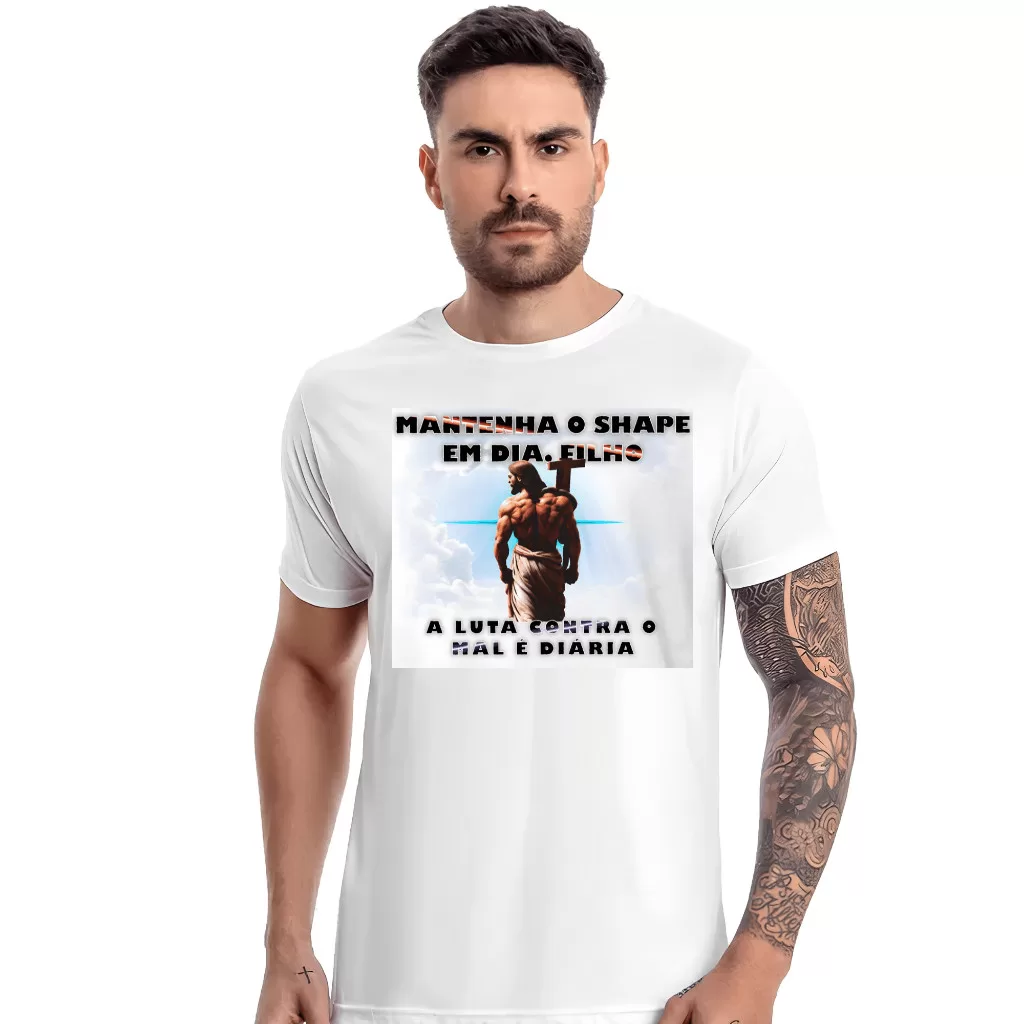 Camiseta academia maromba | mantenha o shape filho, a luta contra o mal e diária – jesus maromba