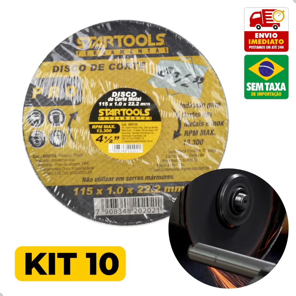 Kit 10 Disco de Corte Ferro Metal Inox 4 1/2 Esmerilhadeira Startools AR0134