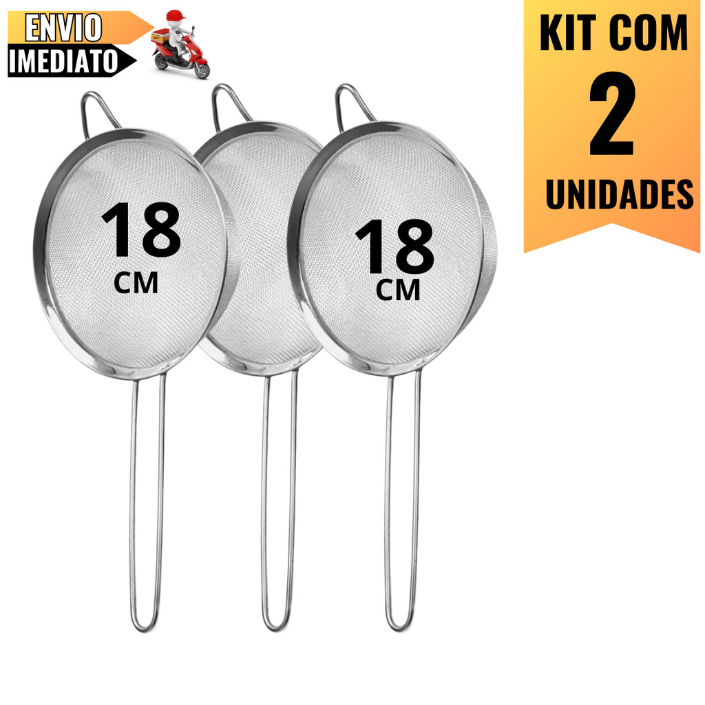 Kit com 2 Peneiras 18cm em Aço Inox  Praticidade e Eficiência para Coar Líquidos e Alimentos na Cozi
