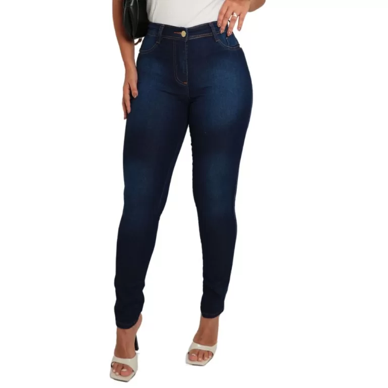 Calça Jeans Feminina Lycra Skinny Escura Estilosa