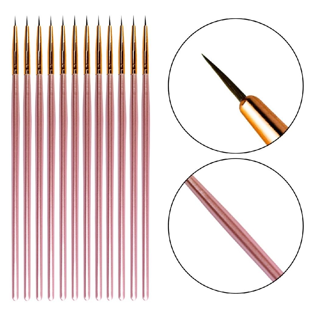Kit 12 Pinceis Ponta Fina Decoração Unhas Make Delineado Nail Art Nail Designer Maquiador