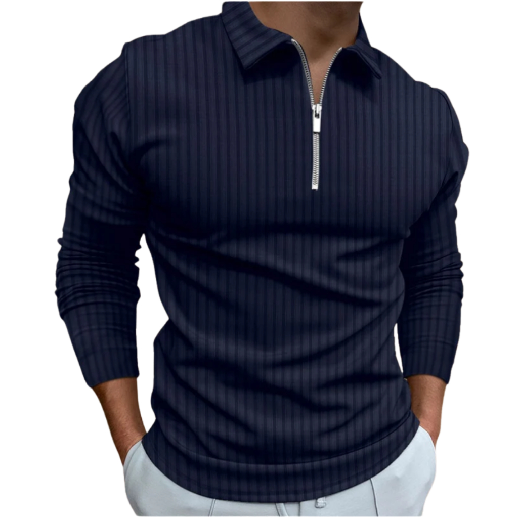 Camiseta Polo Manga Longa camisa  Com Ziper Masculina Malha Canelada camisetas camisas