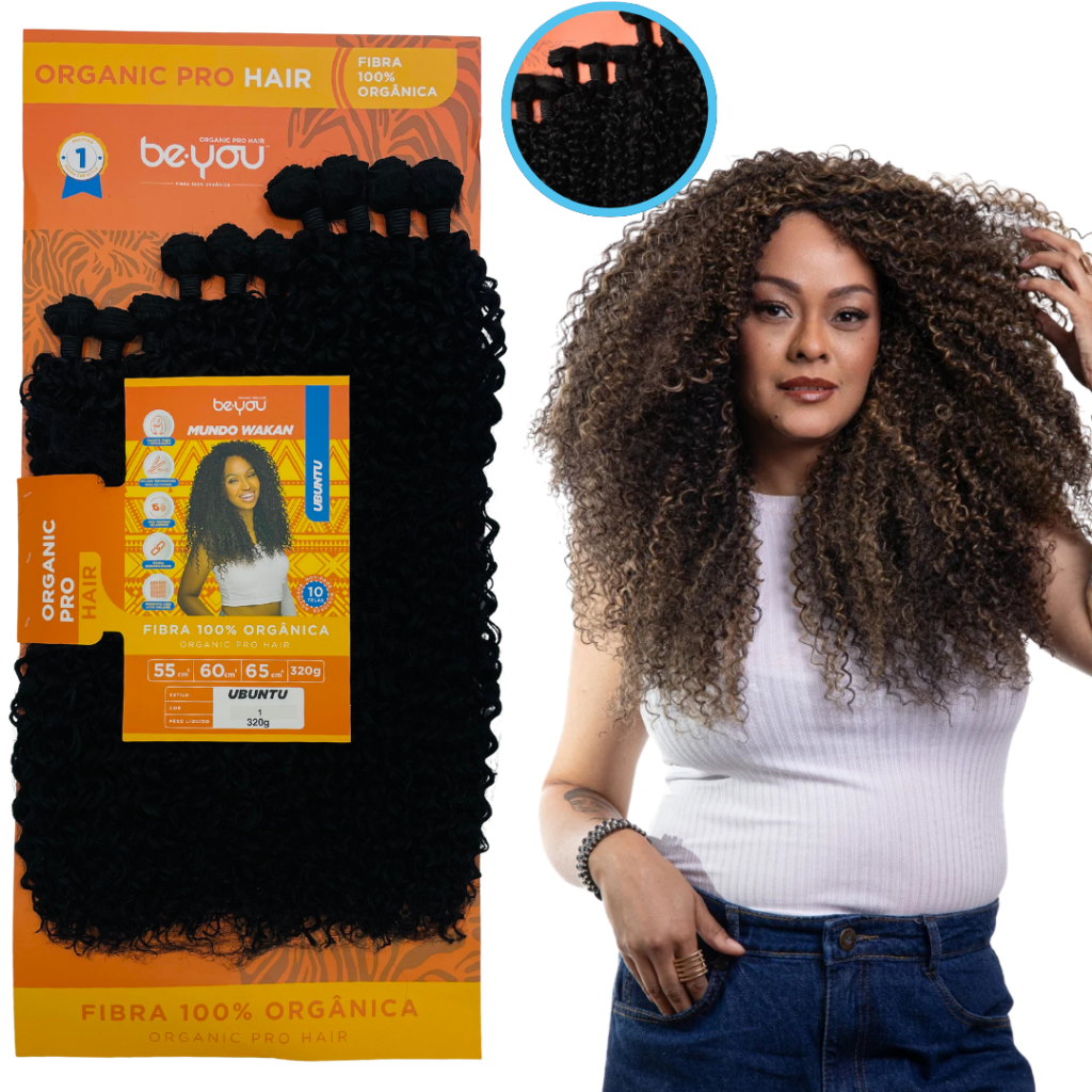 Cabelo Be You Ubuntu Cacheado Fibra De Colágeno 65cm Envio Imediato