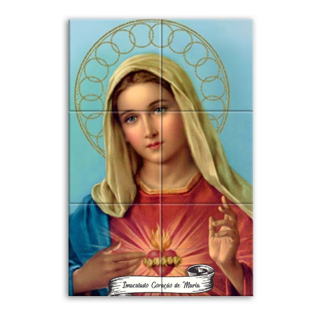 Quadro Imagem Imaculado Coração De Maria 100% Azulejo Lindo