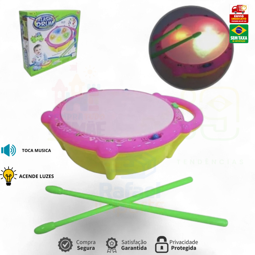 Brinquedo Infantil Tambor Musical Flash Drum Com Som e Luz