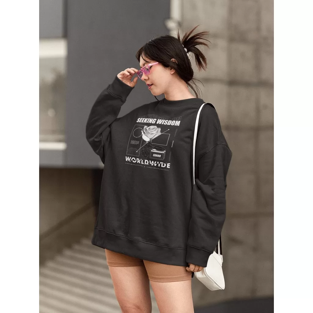 Moletom Blusa de Frio Básico Estiloso Feminino Estampado Gola Redonda Confortável 100% Algodão – Flo