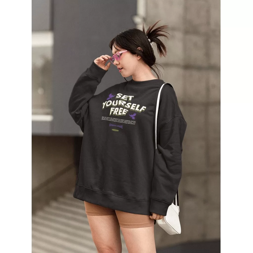 Moletom Blusa de Frio Básico Estiloso Feminino Estampado Gola Redonda Confortável 100% Algodão – Set