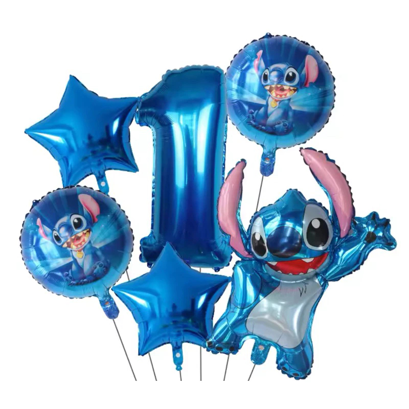 Kit 6 Peças Stitch Balões Metalizado Personagem com Número