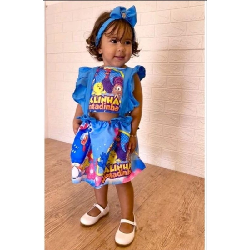 romper vestido galinha pintadinha azul veste até 2 anos