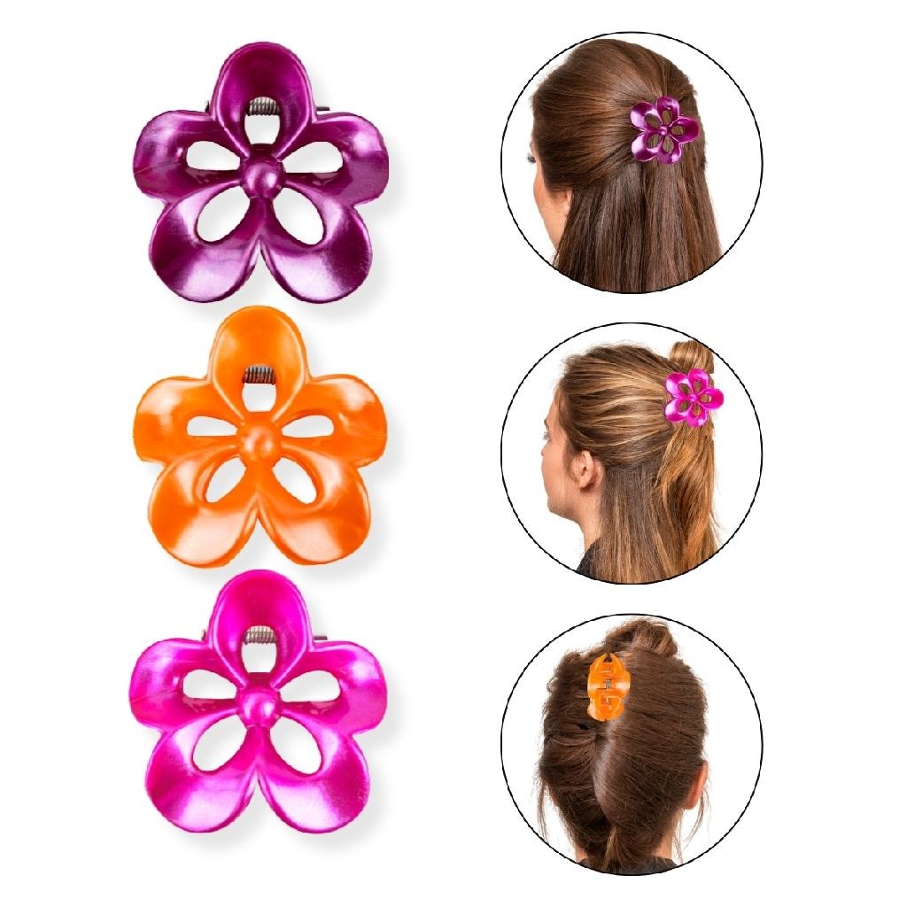 Kit 12 Presilha Prendedor Acessório Cabelo Flor Perolada Colorida Penteado Cabelos Preso Look Verão