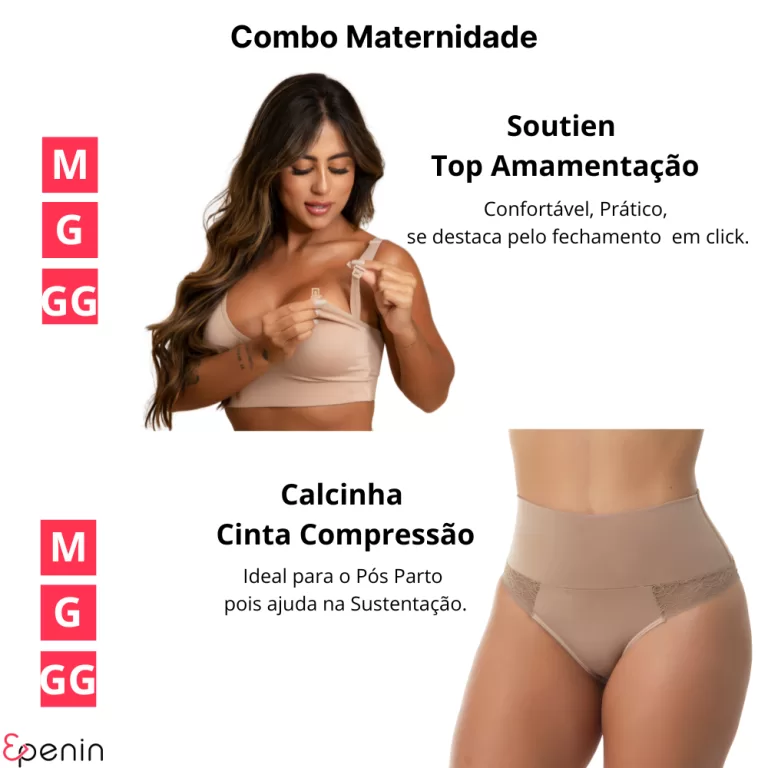 Combo Sutiã Top Amamentação Poliamida e Calcinh