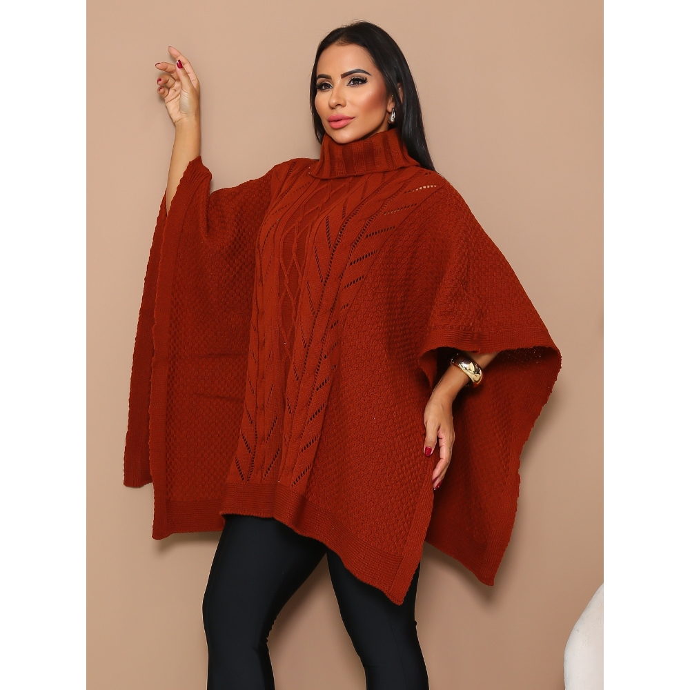 Poncho Longo Moda Feminina Xale Tricot