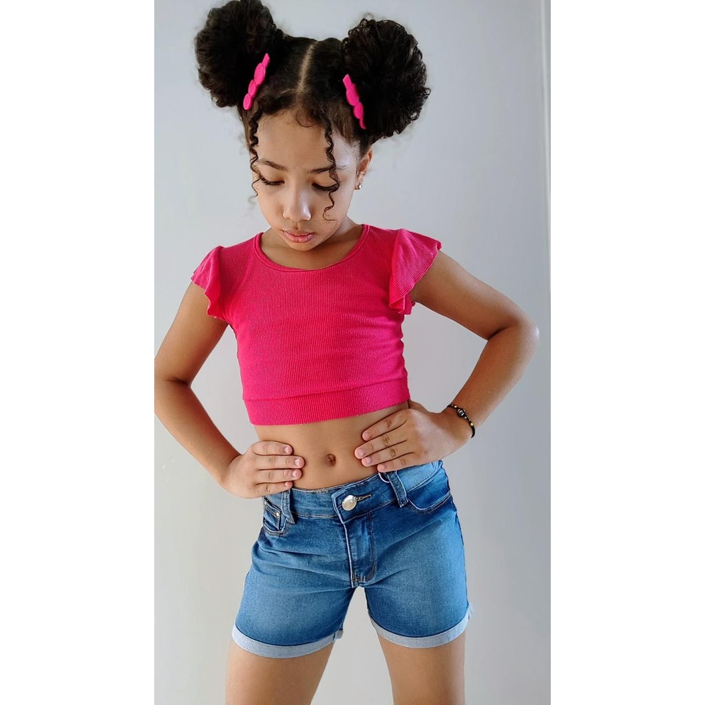 Short Jeans Infantil Menina Meia Coxa com Regulagem Cintura  Tamanhos 6 ao 16  Claro e Escuro