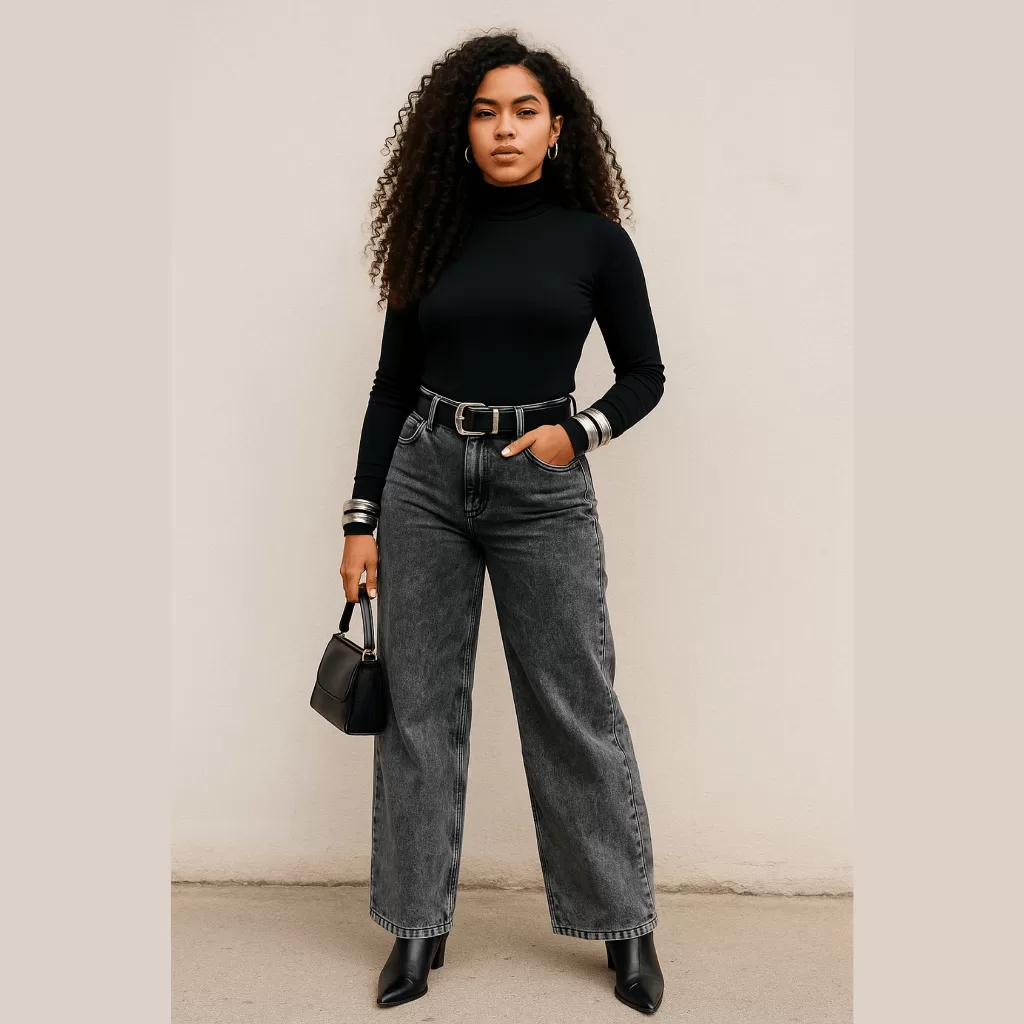 Calça Jeans Feminina Wideleg Pantalona Cinza Grafite Marmorizada 34 Ao 44