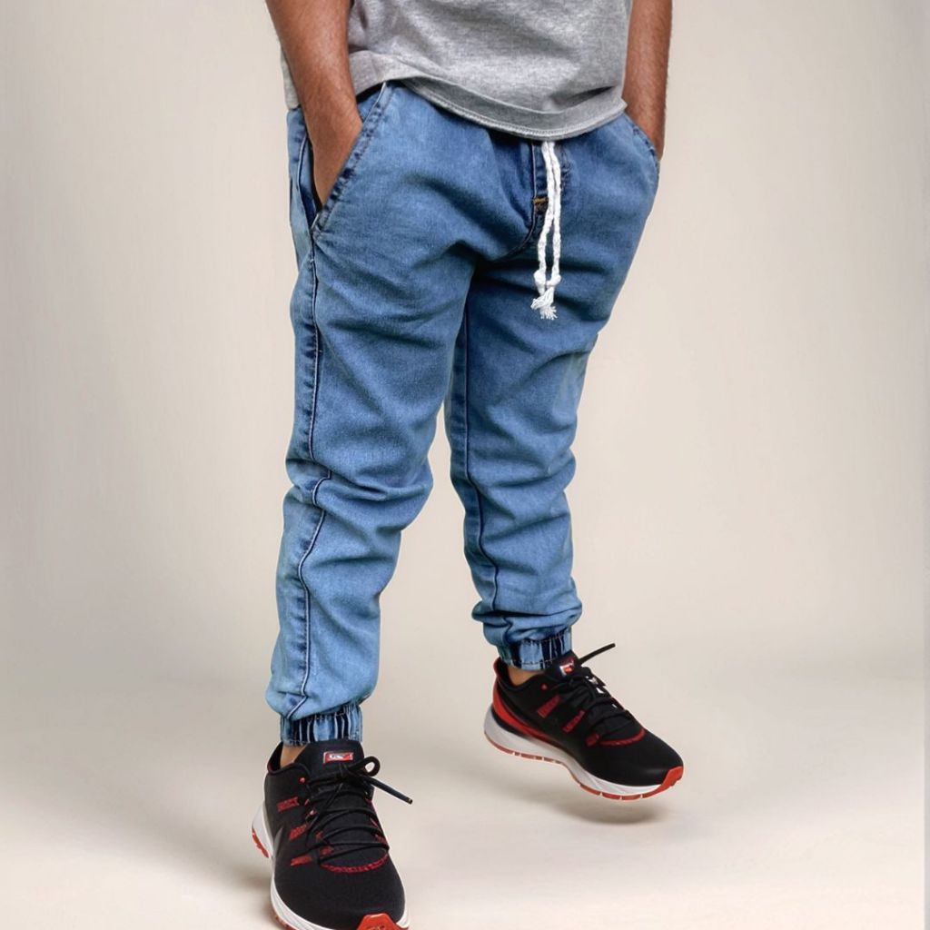 Calça Jogger Jeans Infantil Juvenil Masculina com Elastano Punho Elastico Confortável da moda infant