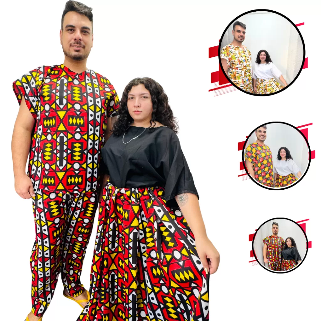 Conjunto Roupa Completa Umbanda Candomble Masculino e Feminino Estampado Casal Africano Entrega Full