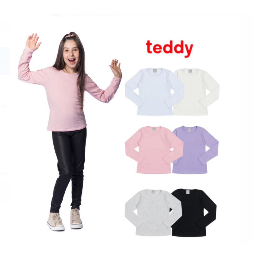 Blusa infantil manga longa em cotton menina Teddy 4 ao 8 P010