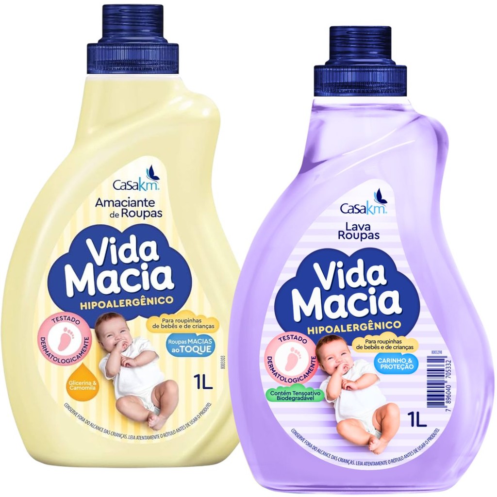 Kit Vida Macia Sabão Líquido 1L e Amaciante 1 Litro CasaKm