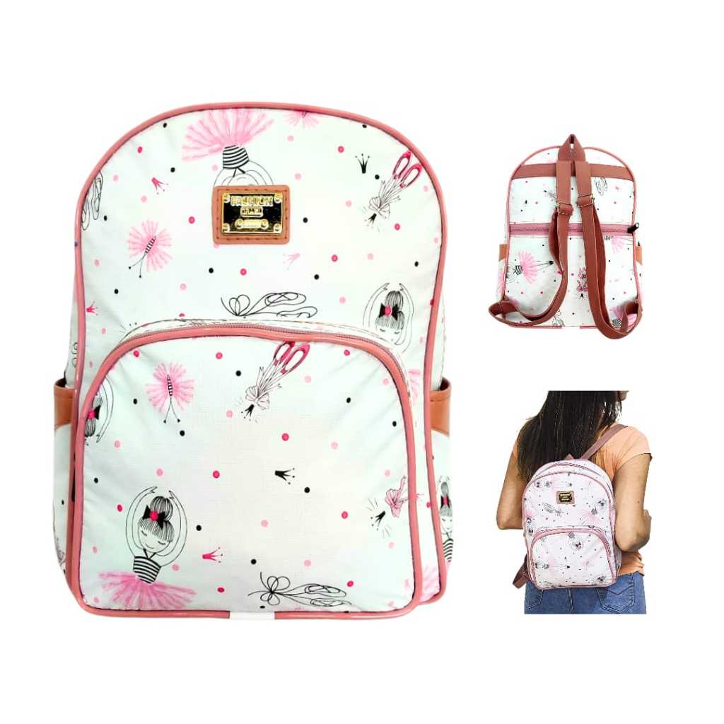 Mochila Maternidade Bailarina Bolsa de Costas para Bebê Menina para Passeio Creche