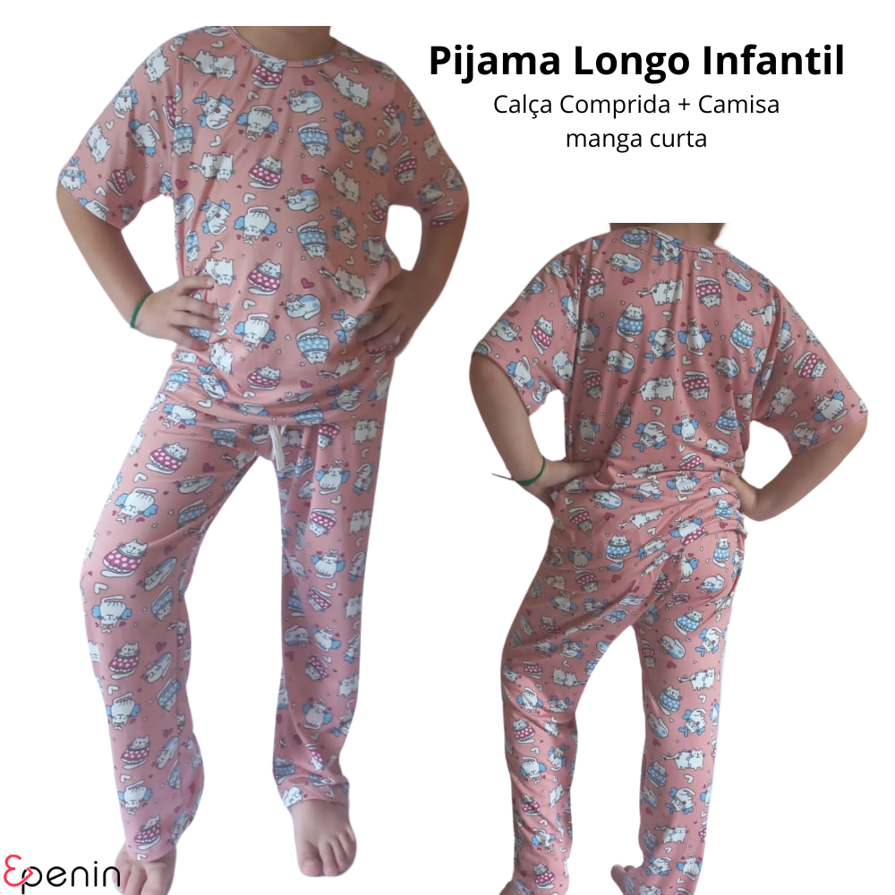 Pijama Longo Infantil Calça comprida e Blusa Manga Curta Confortável