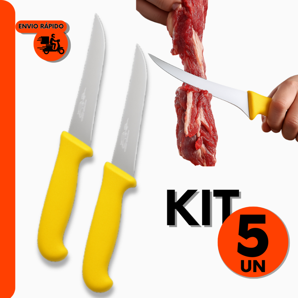 Combo 5- Faca de Desossa Aço Inox Profissional, Açougue, Churrascaria, Restaurante
