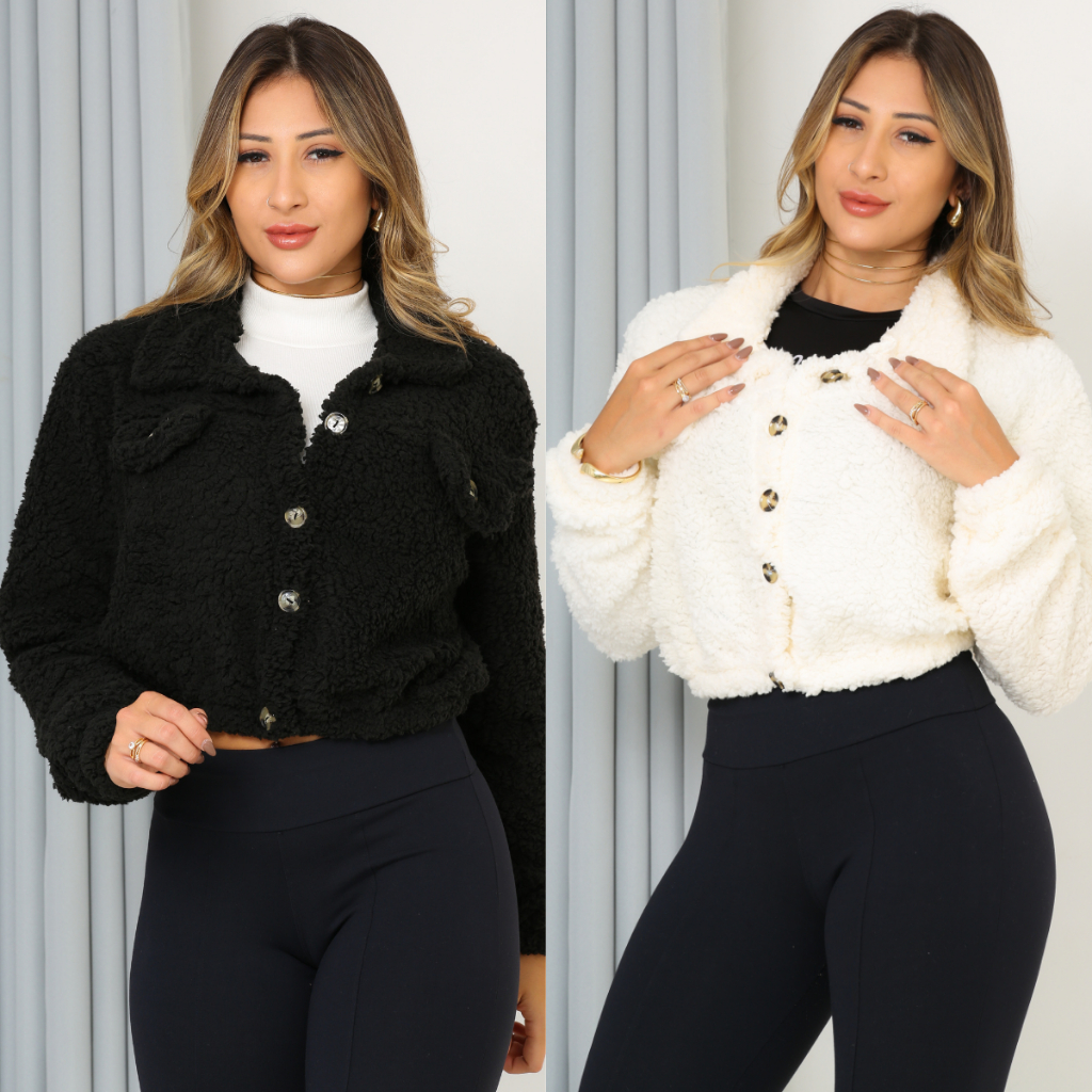 Casaquinho Feminino Teddy/Casaco de Frio Pelo de Carneiro/Jaqueta de botão Pelinho Moda Inverno Luxo