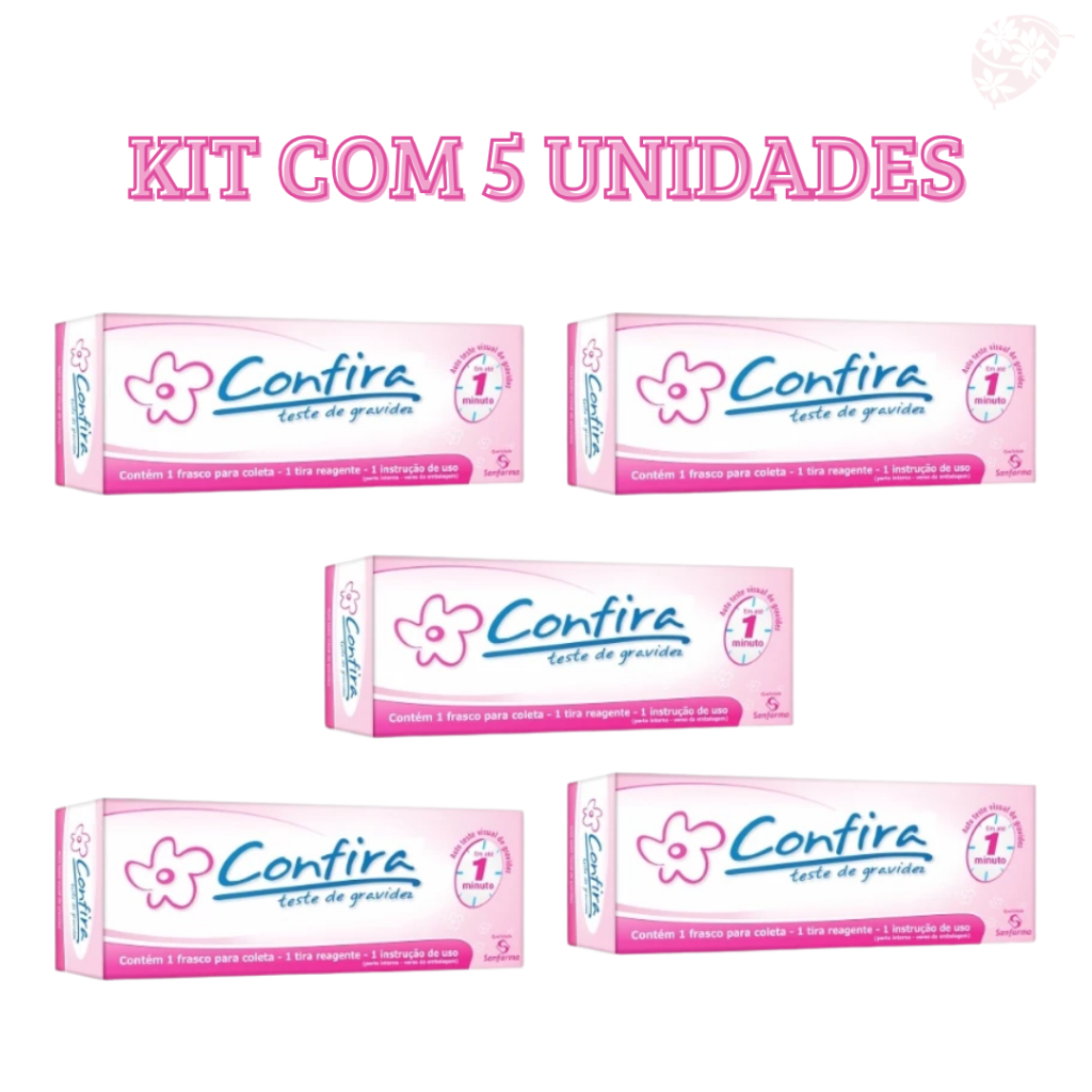 Kit 5 Testes de Gravidez Confira em Tira Resultado em 1 Minuto Tentantes Confiável e Seguro