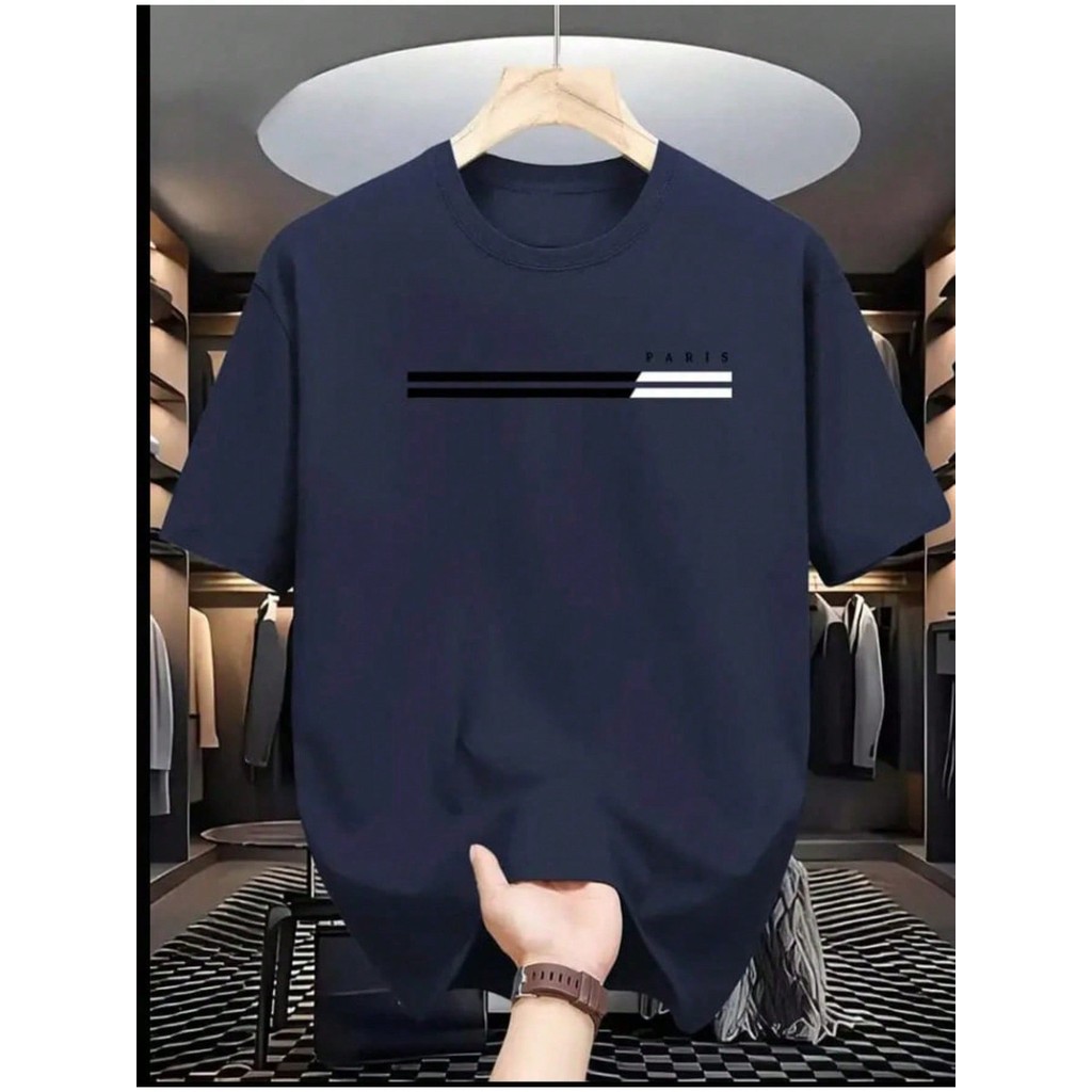 Camiseta Masculina Paris 2 faixas 100% algodao manga curta