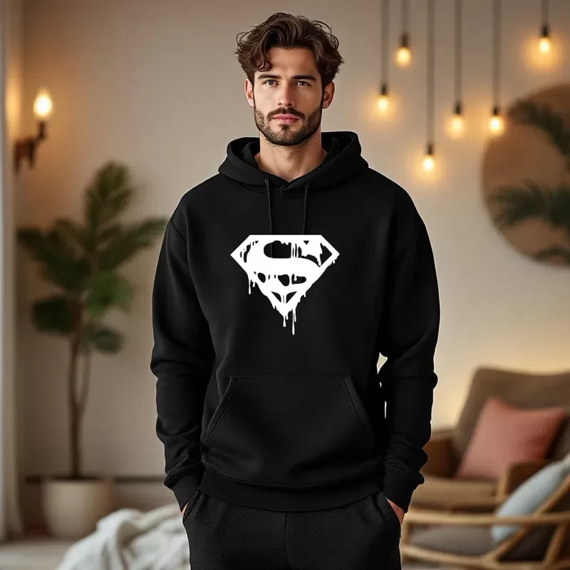 Moletom Super Homem Canguru com Capuz Flanelado Quente Blusa de Frio Unissex Masculino