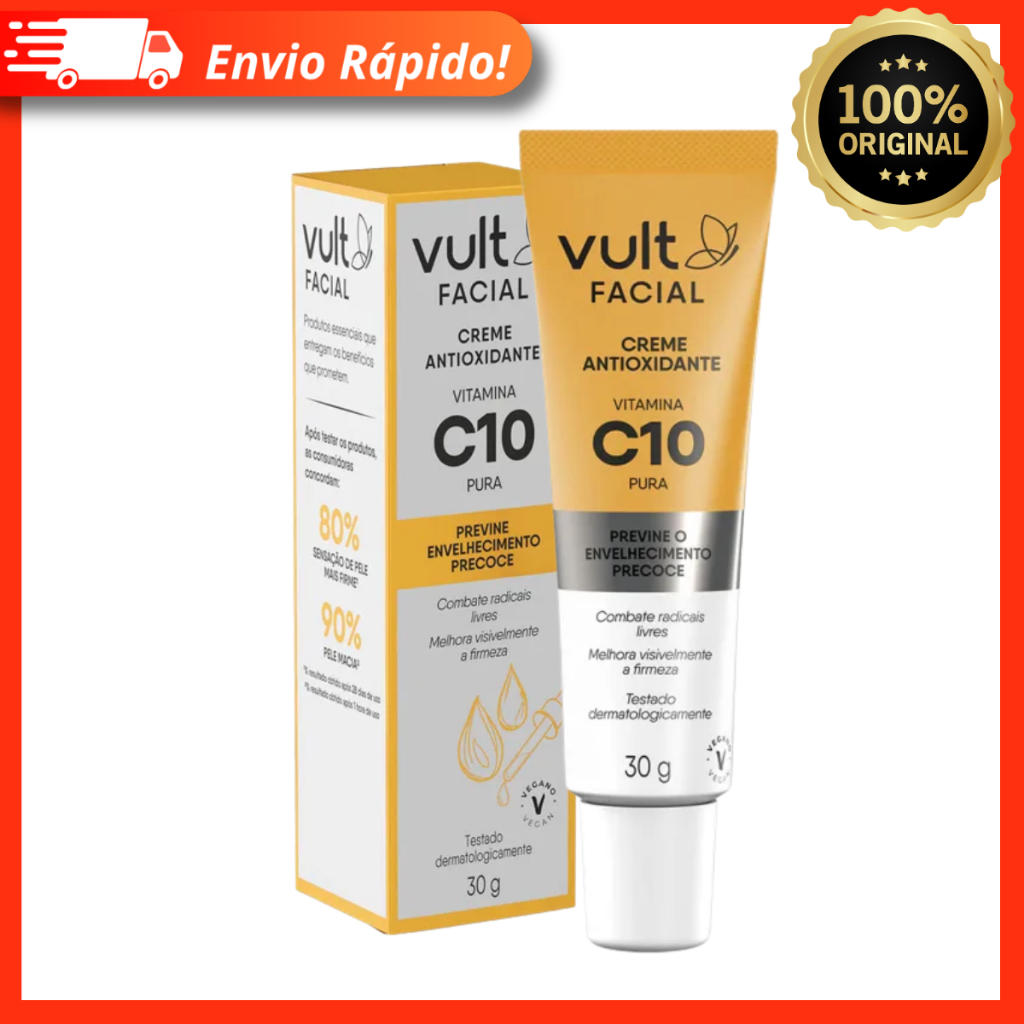 Creme Antioxidante Vitamina C10 Pura Previne Envelhecimento Precoce 30g – Vult 100% Original