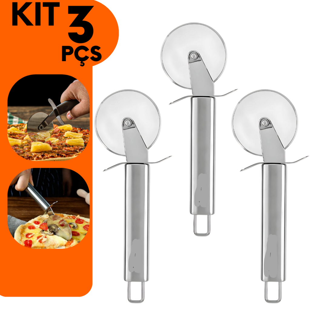 Combo 3 Cortador de Pizza Carretilha para Cortar Massa em Aço INOX Para casa e Restaurantes