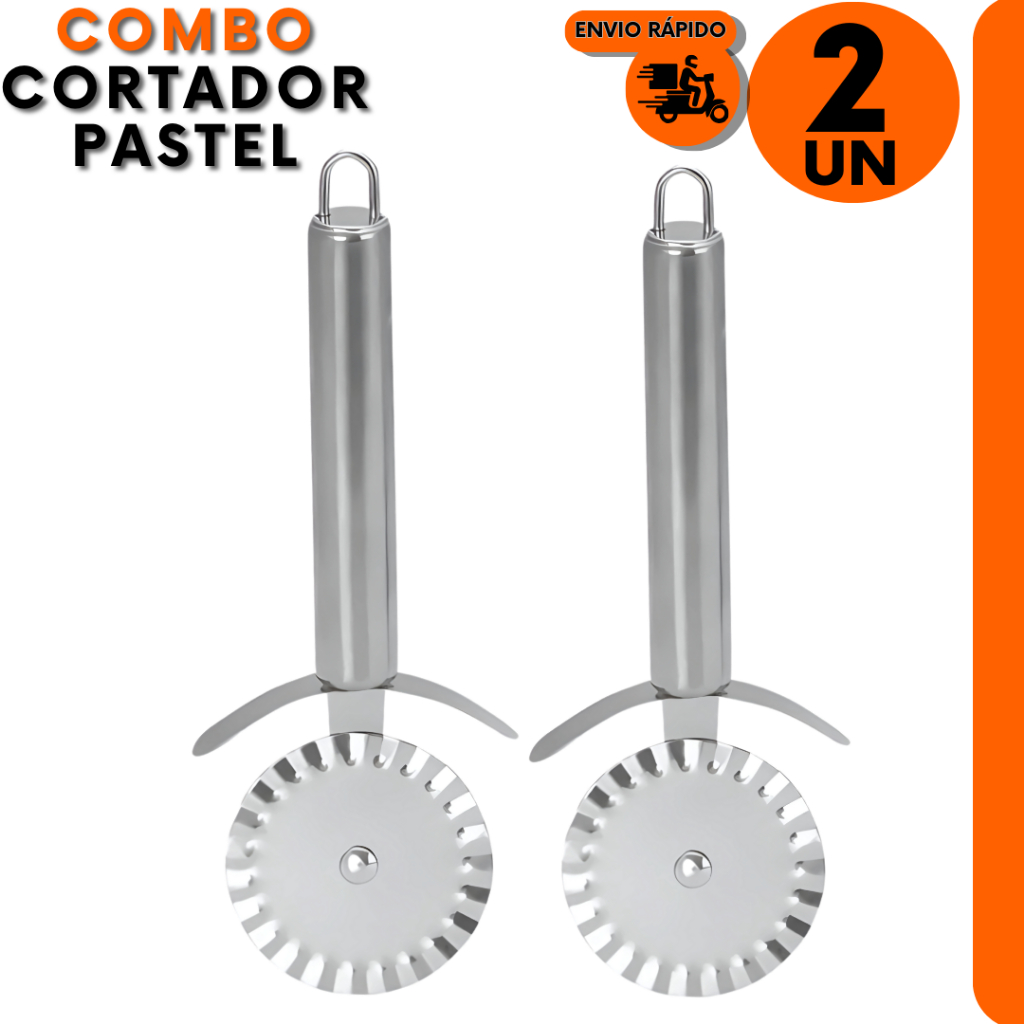 Combo 2 Carretilha Cortador Para Fechar e Cortar Massas Pastel Pizzas Em Aço Inox Premium