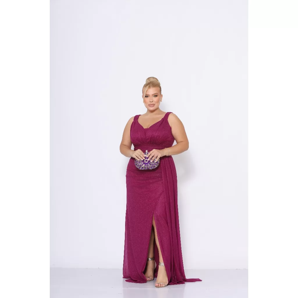 VESTIDO SEM BRILHO PARA MADRINHA FUCSIA FEMININA CASAMENTO COM BOJO, COM FENDA ALÇA LARGA